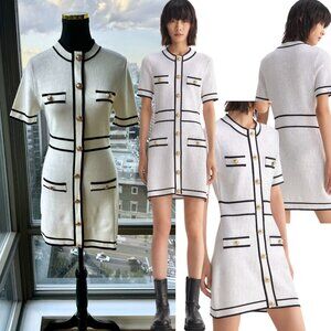 🆕 KARL LAGERFELD 🧿 NWT Classic Knit Dress with Embroidered Monogram, White, Sm